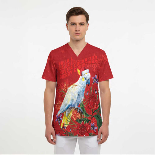 Merry Cocka-mas Scrub Top Australia Christmas Red Art - Aussie Hoodie