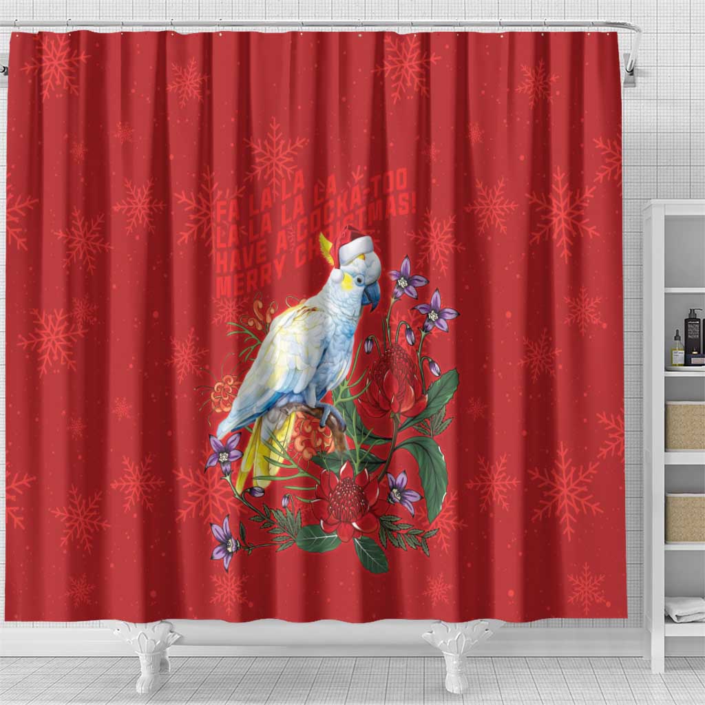 Merry Cocka-mas Shower Curtain Australia Christmas Red Art - Aussie Hoodie