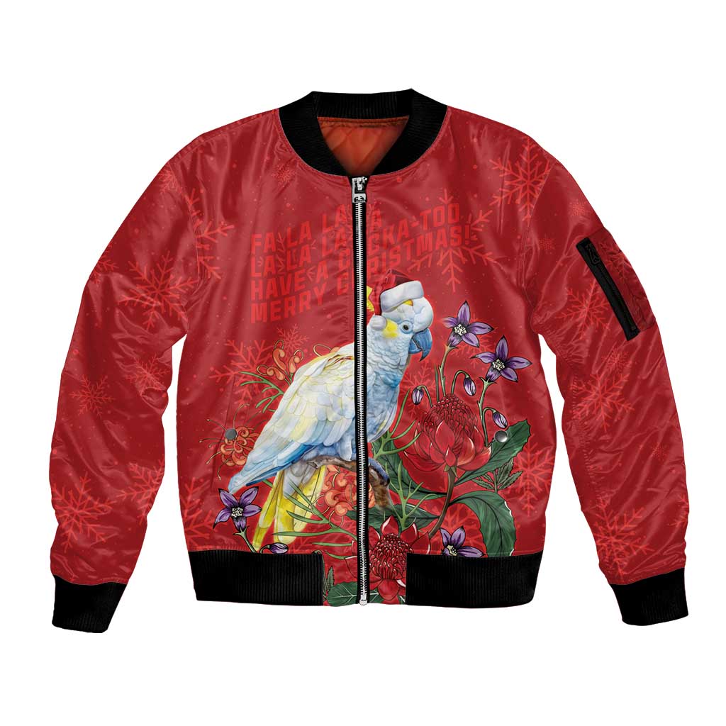 Merry Cocka-mas Sleeve Zip Bomber Jacket Australia Christmas Red Art - Aussie Hoodie