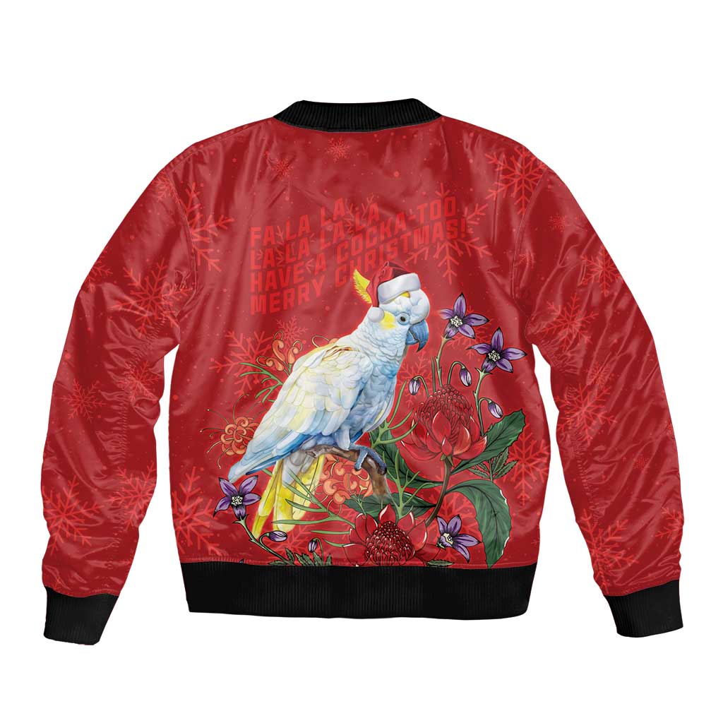 Merry Cocka-mas Sleeve Zip Bomber Jacket Australia Christmas Red Art - Aussie Hoodie