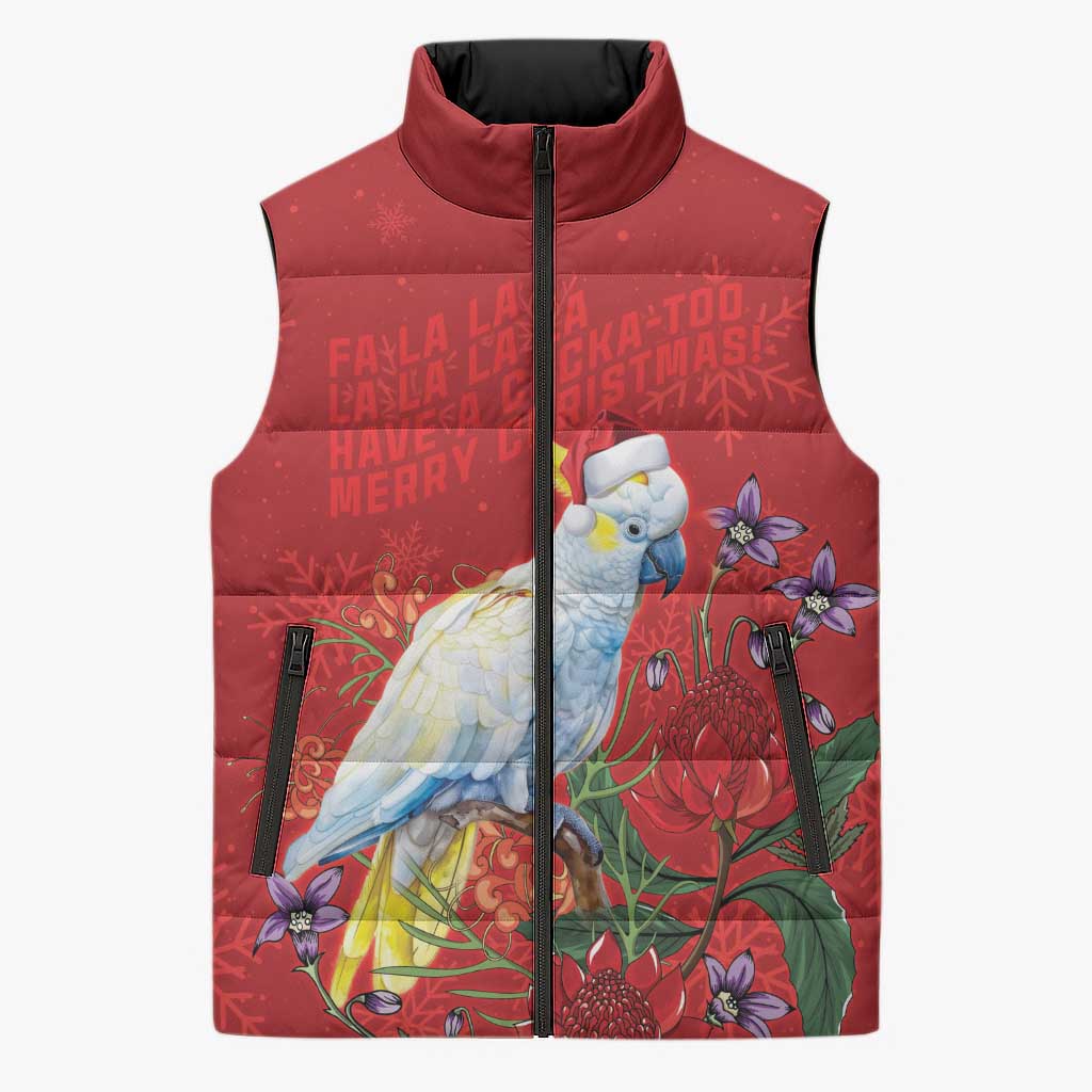 Merry Cocka-mas Sleeveless Puffer Jacket Australia Christmas Red Art - Aussie Hoodie