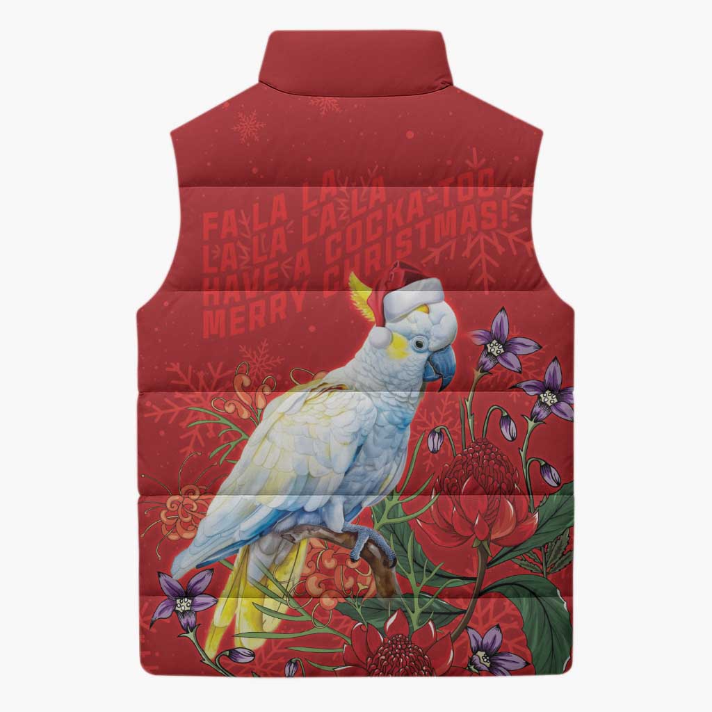 Merry Cocka-mas Sleeveless Puffer Jacket Australia Christmas Red Art - Aussie Hoodie