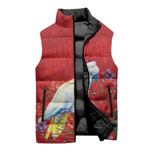 Merry Cocka-mas Sleeveless Puffer Jacket Australia Christmas Red Art - Aussie Hoodie
