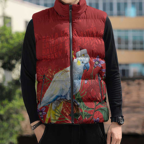 Merry Cocka-mas Sleeveless Puffer Jacket Australia Christmas Red Art - Aussie Hoodie
