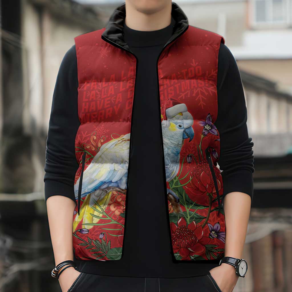 Merry Cocka-mas Sleeveless Puffer Jacket Australia Christmas Red Art - Aussie Hoodie