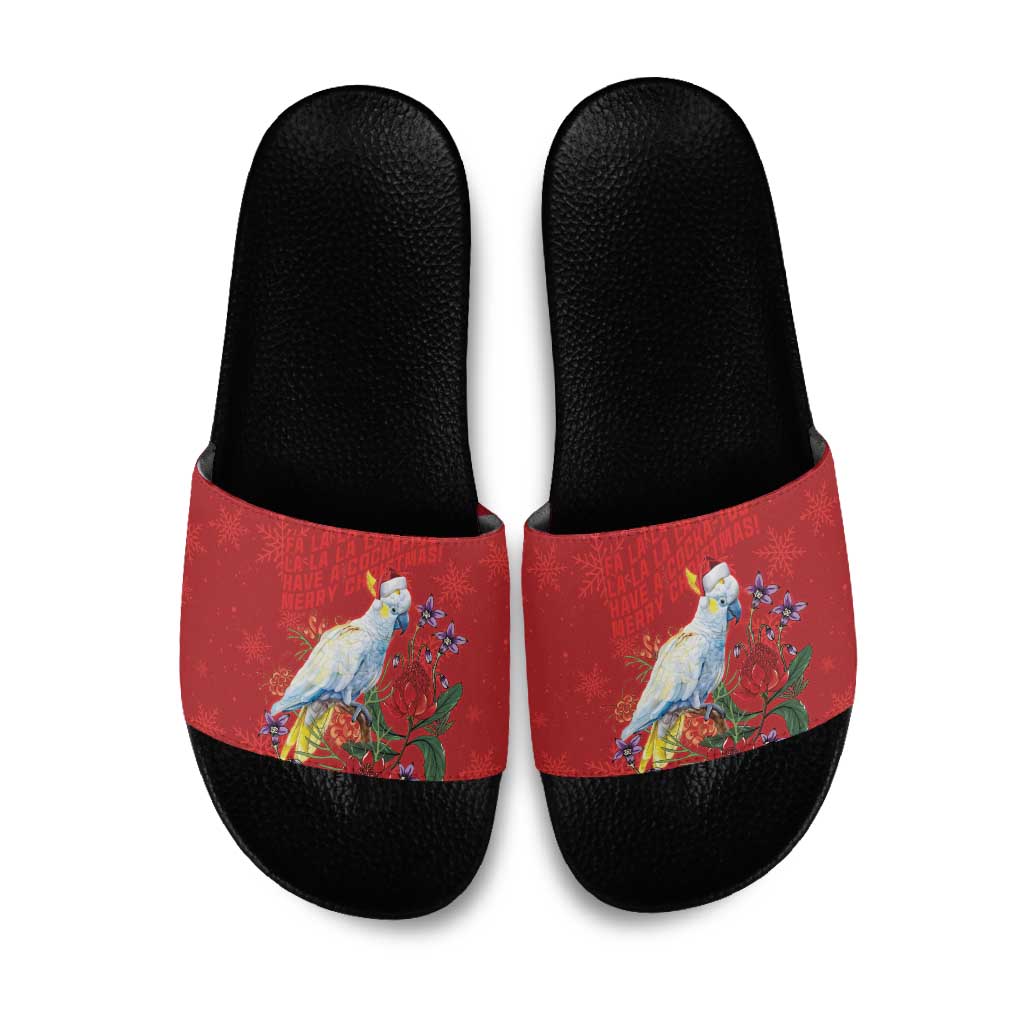 Merry Cocka-mas Slide Sandals Australia Christmas Red Art - Aussie Hoodie