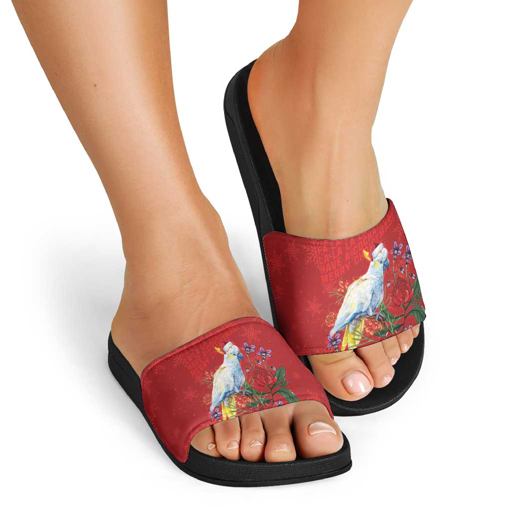 Merry Cocka-mas Slide Sandals Australia Christmas Red Art - Aussie Hoodie