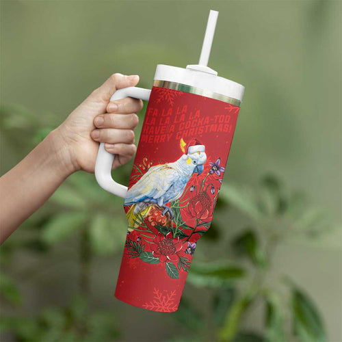 Merry Cocka-mas Tumbler With Handle Australia Christmas Red Art - Aussie Hoodie