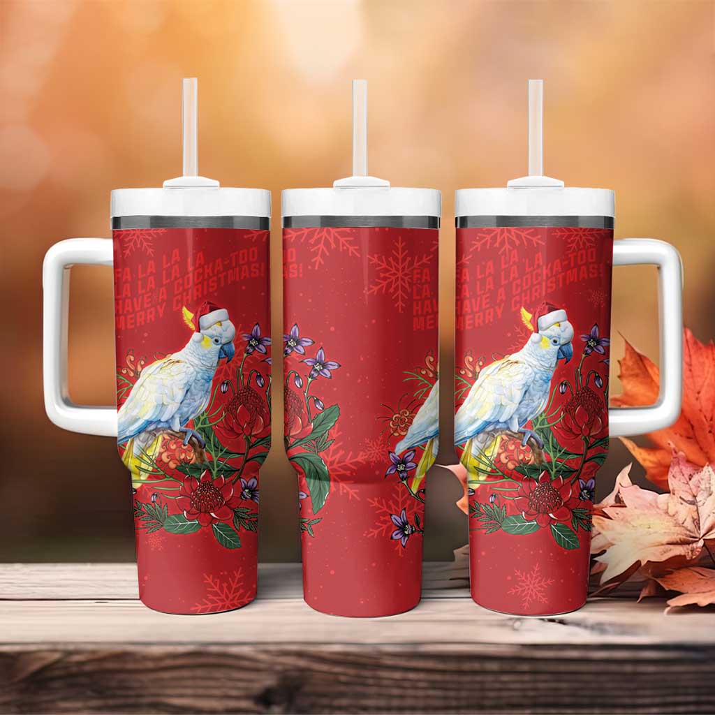 Merry Cocka-mas Tumbler With Handle Australia Christmas Red Art - Aussie Hoodie