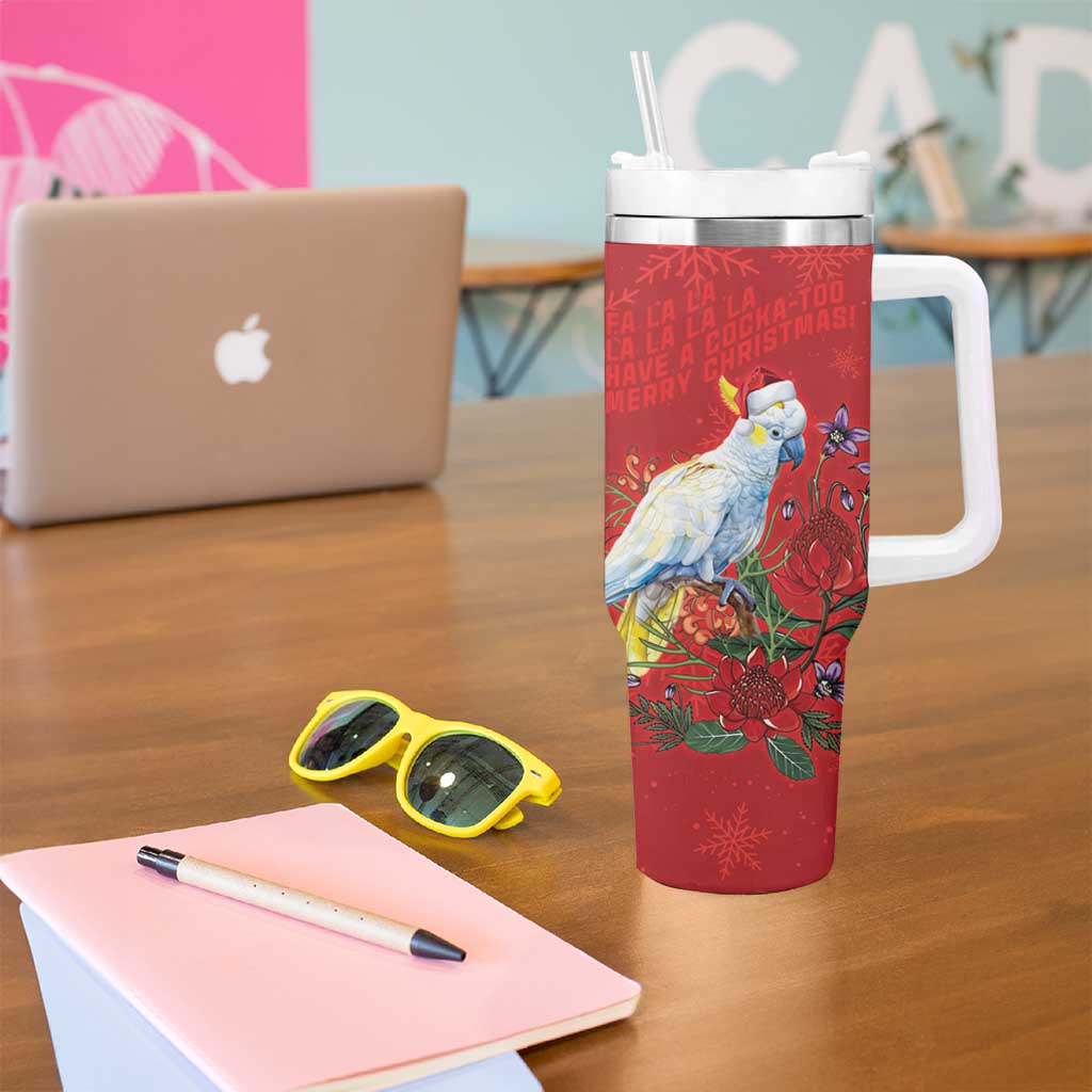 Merry Cocka-mas Tumbler With Handle Australia Christmas Red Art - Aussie Hoodie