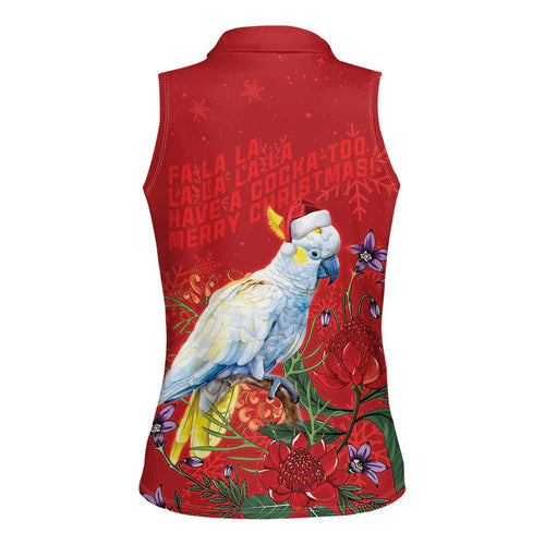Merry Cocka-mas Women Sleeveless Polo Shirt Australia Christmas Red Art - Aussie Hoodie