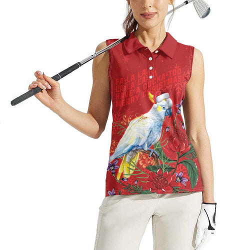 Merry Cocka-mas Women Sleeveless Polo Shirt Australia Christmas Red Art - Aussie Hoodie