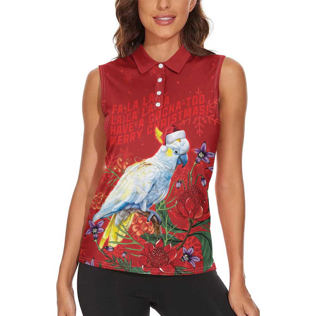 Merry Cocka-mas Women Sleeveless Polo Shirt Australia Christmas Red Art - Aussie Hoodie