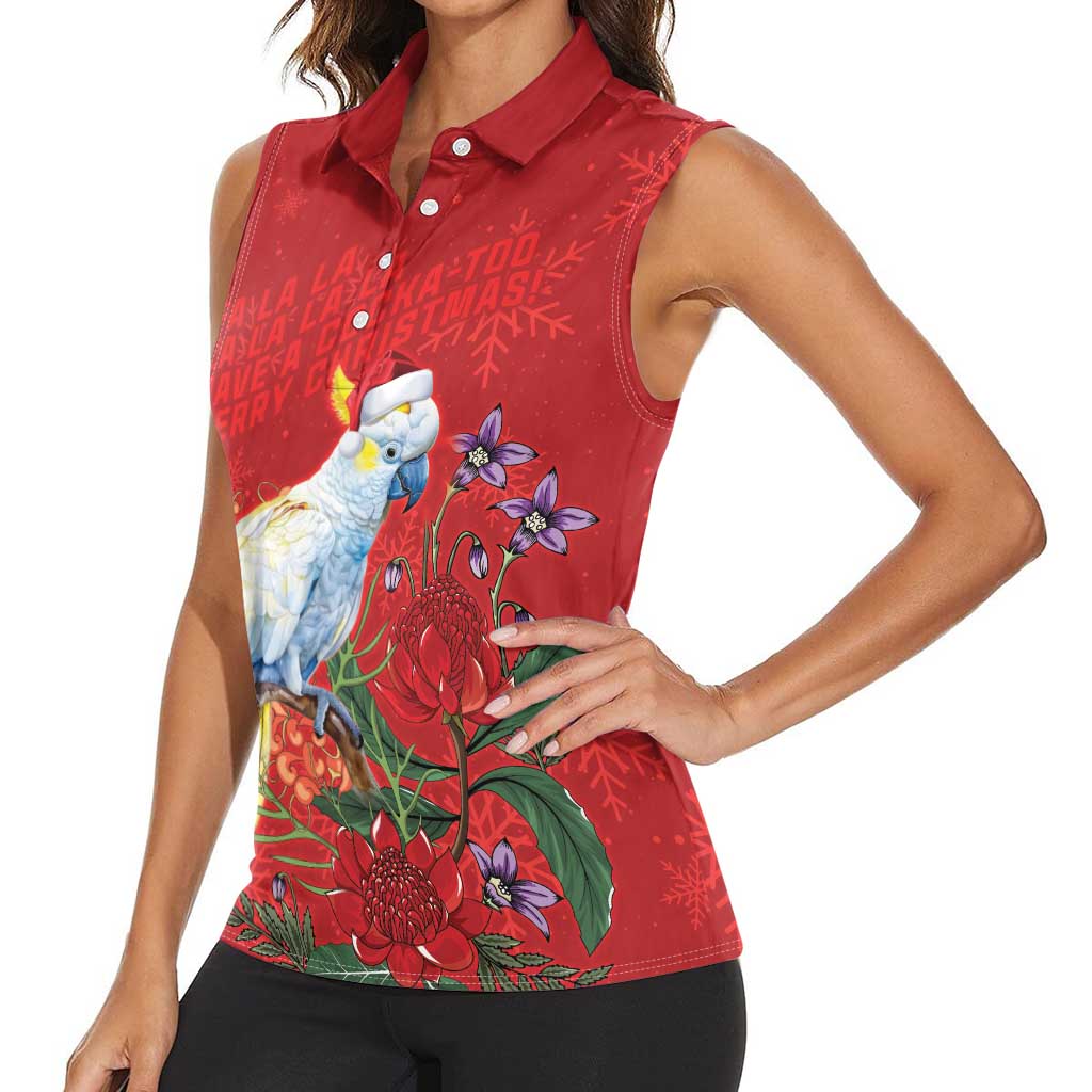 Merry Cocka-mas Women Sleeveless Polo Shirt Australia Christmas Red Art - Aussie Hoodie