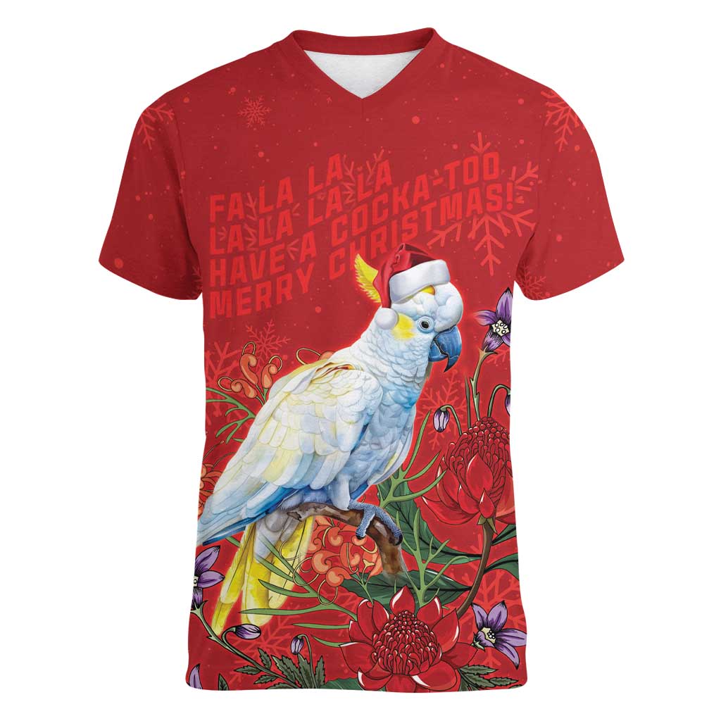 Merry Cocka-mas Women V-Neck T-Shirt Australia Christmas Red Art - Aussie Hoodie