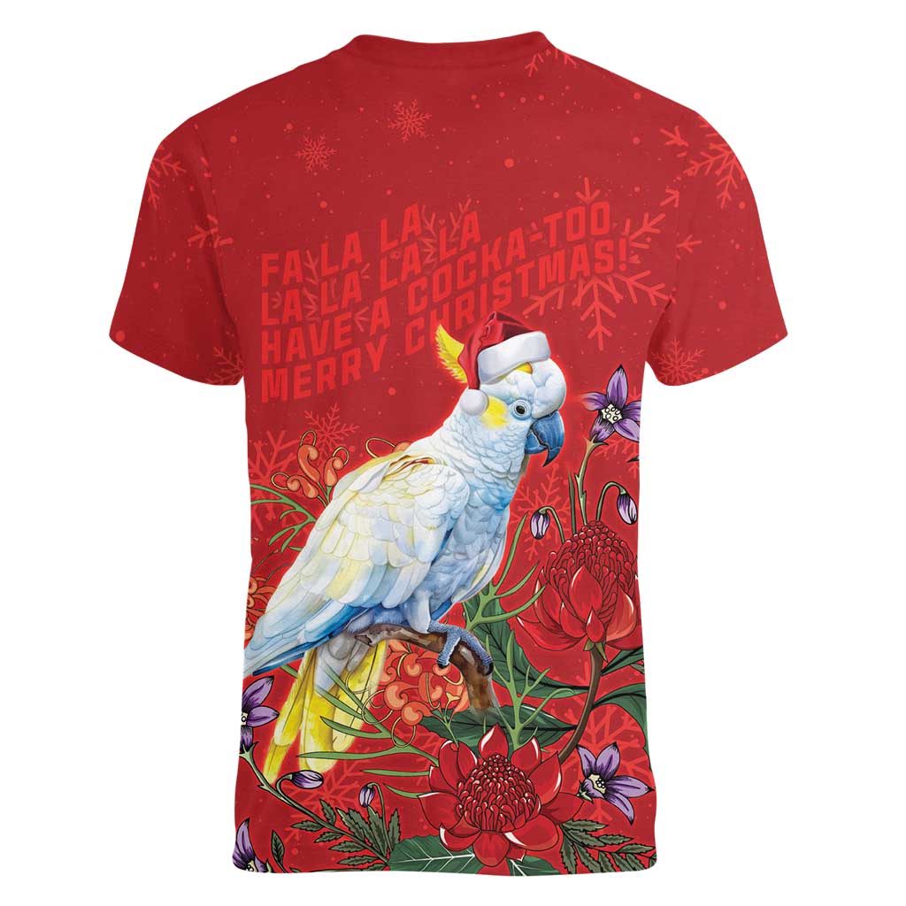 Merry Cocka-mas Women V-Neck T-Shirt Australia Christmas Red Art - Aussie Hoodie