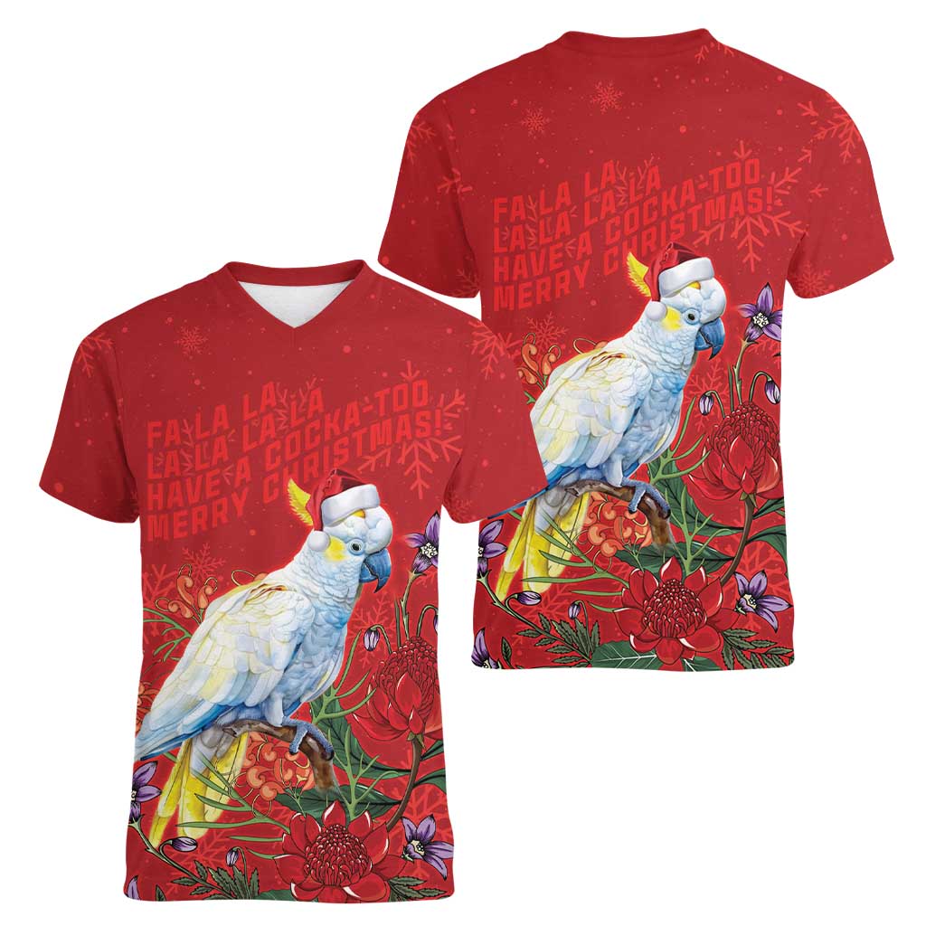 Merry Cocka-mas Women V-Neck T-Shirt Australia Christmas Red Art - Aussie Hoodie