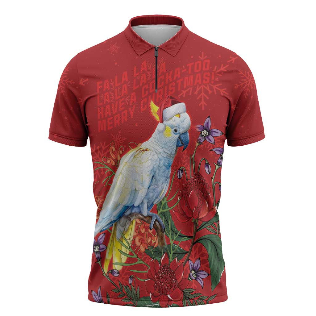 Merry Cocka-mas Zipper Polo Shirt Australia Christmas Red Art - Aussie Hoodie