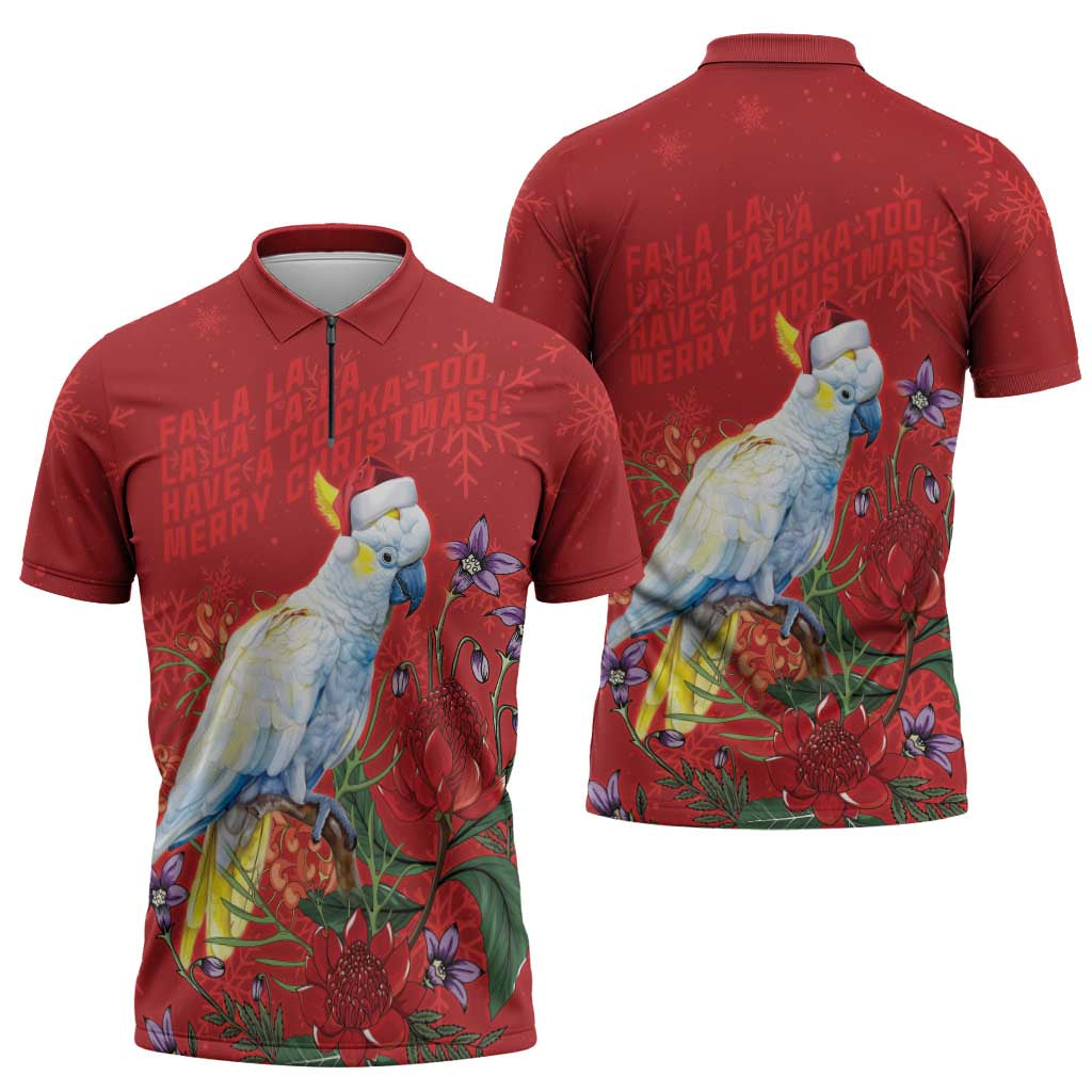 Merry Cocka-mas Zipper Polo Shirt Australia Christmas Red Art - Aussie Hoodie