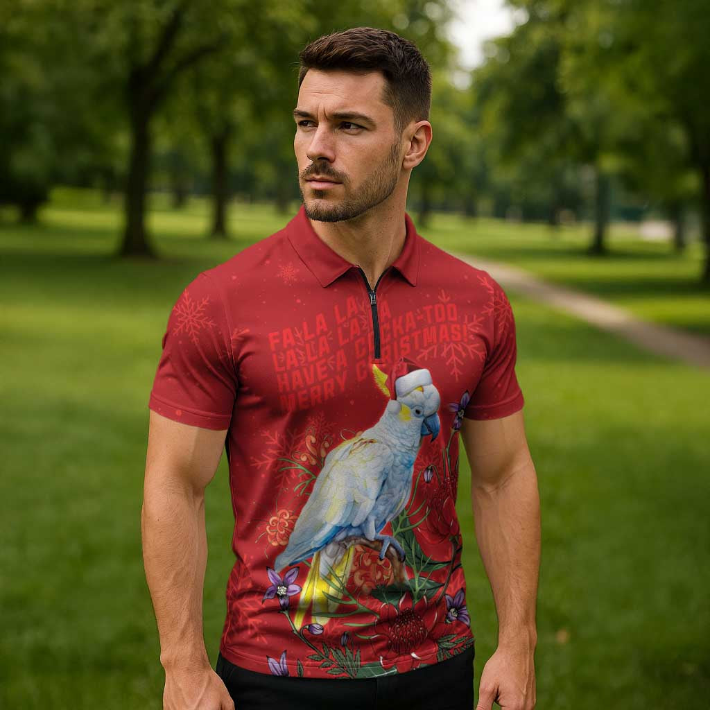 Merry Cocka-mas Zipper Polo Shirt Australia Christmas Red Art - Aussie Hoodie