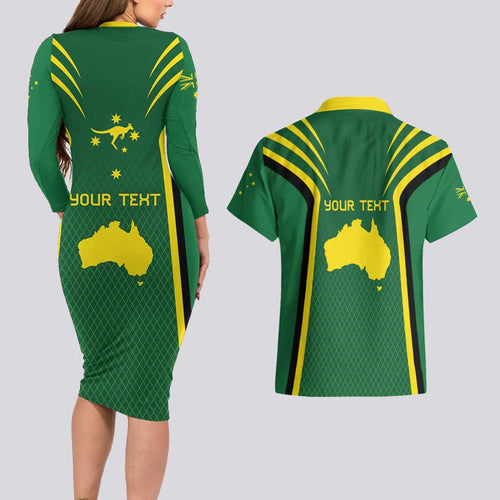 Australia Day 26 January Personalised Couples Matching Long Sleeve Bodycon Dress and Hawaiian Shirt With National Color