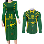 Australia Day 26 January Personalised Couples Matching Long Sleeve Bodycon Dress and Long Sleeve Button Shirt With National Color