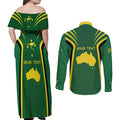 Australia Day 26 January Personalised Couples Matching Off Shoulder Maxi Dress and Long Sleeve Button Shirt With National Color