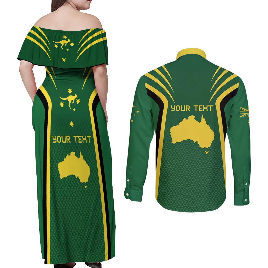 Australia Day 26 January Personalised Couples Matching Off Shoulder Maxi Dress and Long Sleeve Button Shirt With National Color