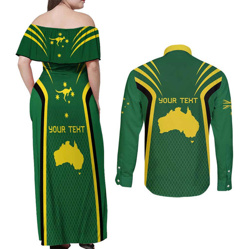 Australia Day 26 January Personalised Couples Matching Off Shoulder Maxi Dress and Long Sleeve Button Shirt With National Color