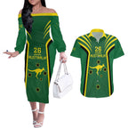 Australia Day 26 January Personalised Couples Matching Off The Shoulder Long Sleeve Dress and Hawaiian Shirt With National Color