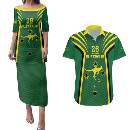 Australia Day 26 January Personalised Couples Matching Puletasi and Hawaiian Shirt With National Color