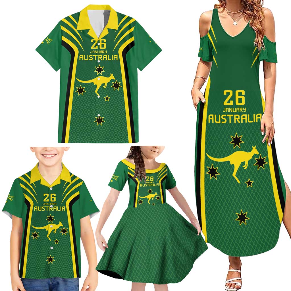 Australia Day 26 January Personalised Family Matching Summer Maxi Dress and Hawaiian Shirt With National Color