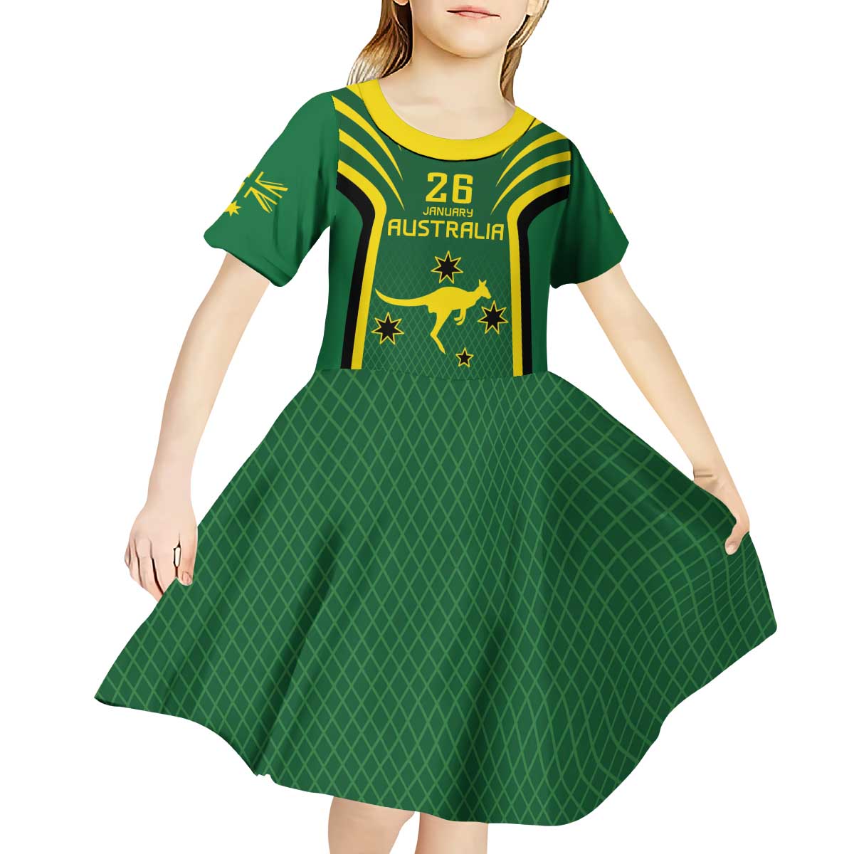 Australia Day 26 January Personalised Kid Short Sleeve Dress With National Color