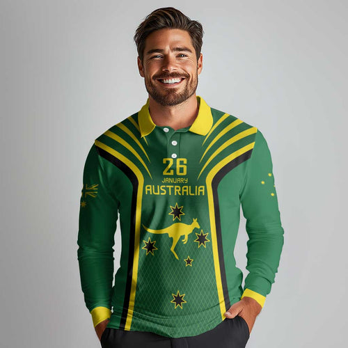 Australia Day 26 January Personalised Long Sleeve Polo Shirt With National Color