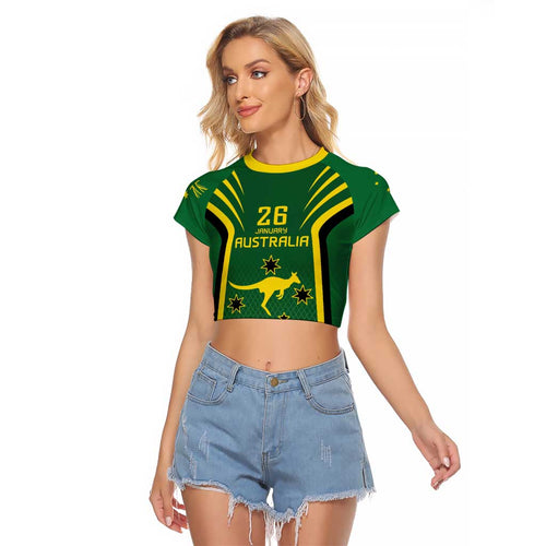 Australia Day 26 January Personalised Raglan Cropped T Shirt With National Color