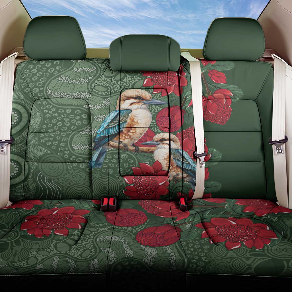 Kokaburra and Waratah Back Car Seat Cover Aboriginal Art