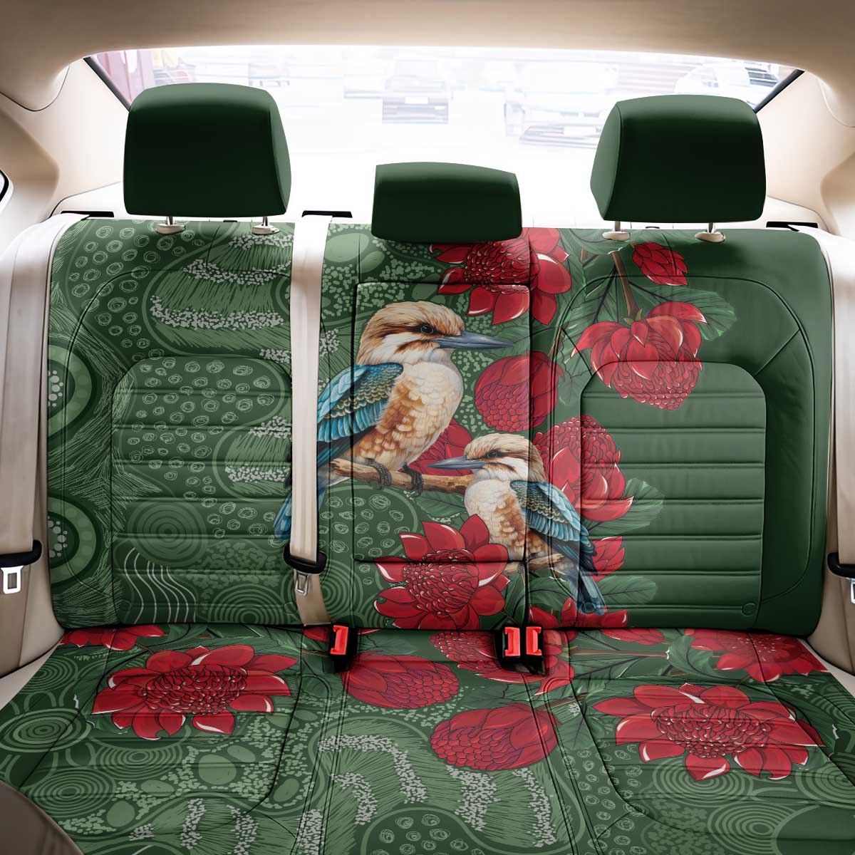 Kokaburra and Waratah Back Car Seat Cover Aboriginal Art