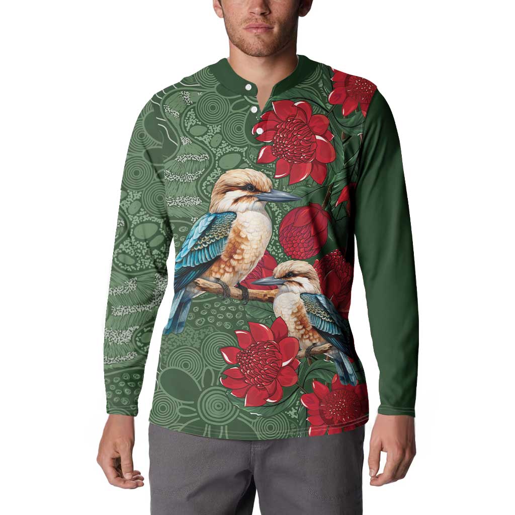 Kokaburra and Waratah Button Sweatshirt Aboriginal Art