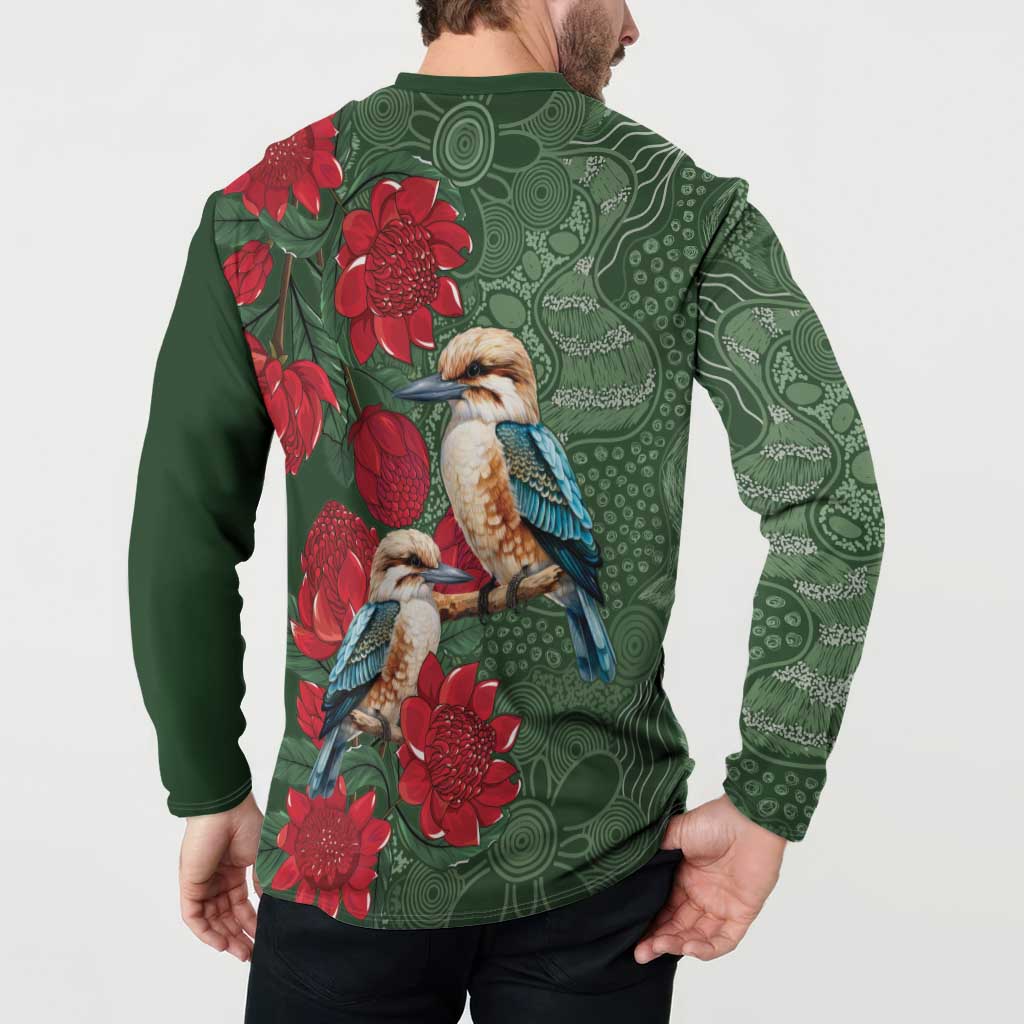 Kokaburra and Waratah Button Sweatshirt Aboriginal Art