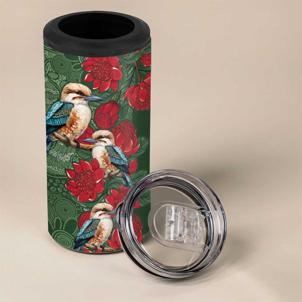 Kokaburra and Waratah 4 in 1 Can Cooler Tumbler Aboriginal Art