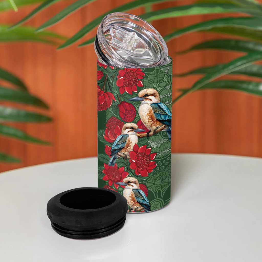 Kokaburra and Waratah 4 in 1 Can Cooler Tumbler Aboriginal Art