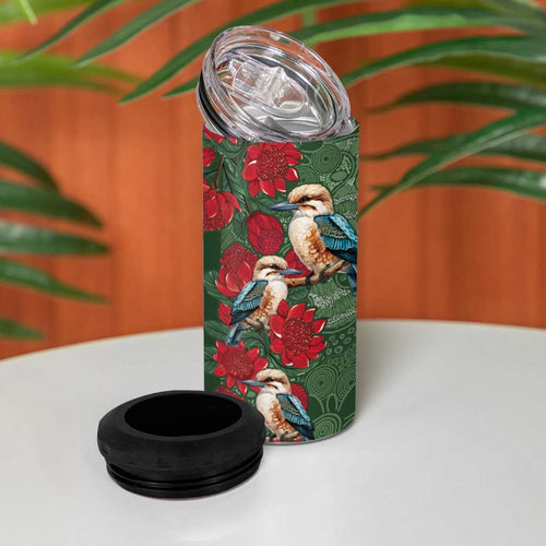 Kokaburra and Waratah 4 in 1 Can Cooler Tumbler Aboriginal Art