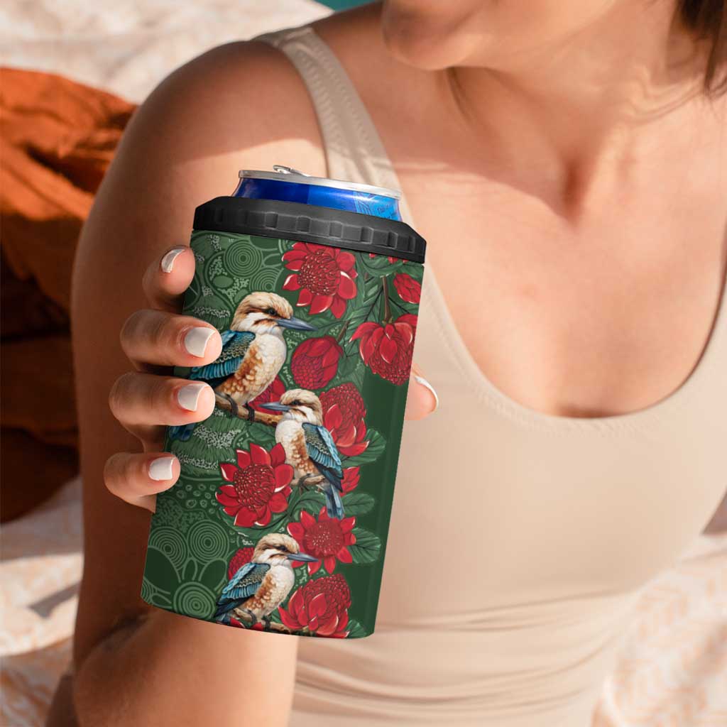 Kokaburra and Waratah 4 in 1 Can Cooler Tumbler Aboriginal Art