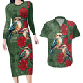 Kokaburra and Waratah Couples Matching Long Sleeve Bodycon Dress and Hawaiian Shirt Aboriginal Art