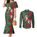 Kokaburra and Waratah Couples Matching Mermaid Dress and Long Sleeve Button Shirt Aboriginal Art