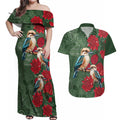 Kokaburra and Waratah Couples Matching Off Shoulder Maxi Dress and Hawaiian Shirt Aboriginal Art