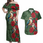 Kokaburra and Waratah Couples Matching Off Shoulder Maxi Dress and Hawaiian Shirt Aboriginal Art