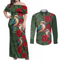 Kokaburra and Waratah Couples Matching Off Shoulder Maxi Dress and Long Sleeve Button Shirt Aboriginal Art