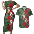 Kokaburra and Waratah Couples Matching Short Sleeve Bodycon Dress and Hawaiian Shirt Aboriginal Art