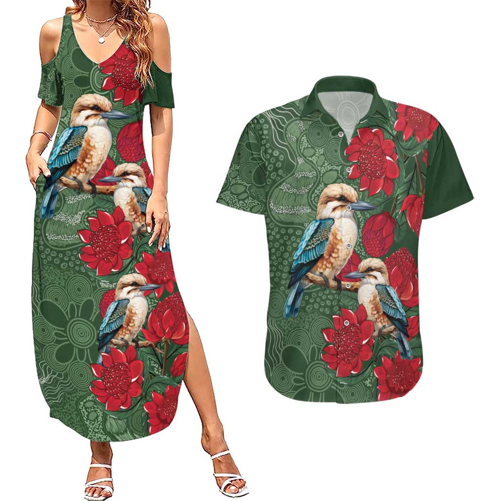 Kokaburra and Waratah Couples Matching Summer Maxi Dress and Hawaiian Shirt Aboriginal Art